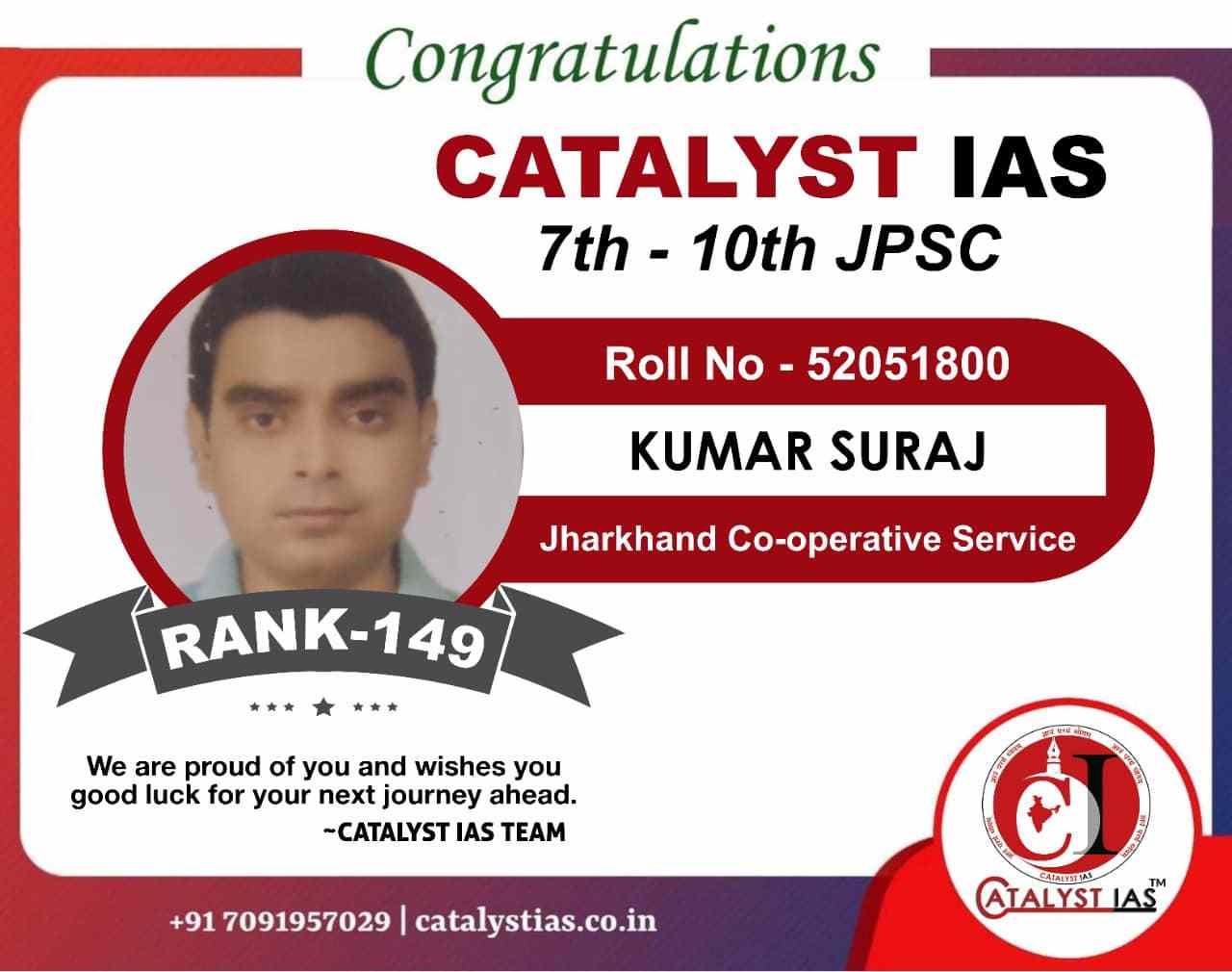 Catalyst IAS Academy Ranchi Topper Student 2 Photo